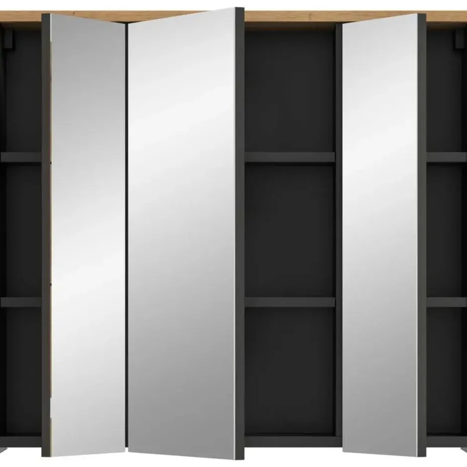 Hioshop Canu spiegelkast 3 spiegeldeuren eiken decor- grijs