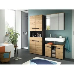 Hioshop Canu spiegelkast 3 spiegeldeuren eiken decor- grijs