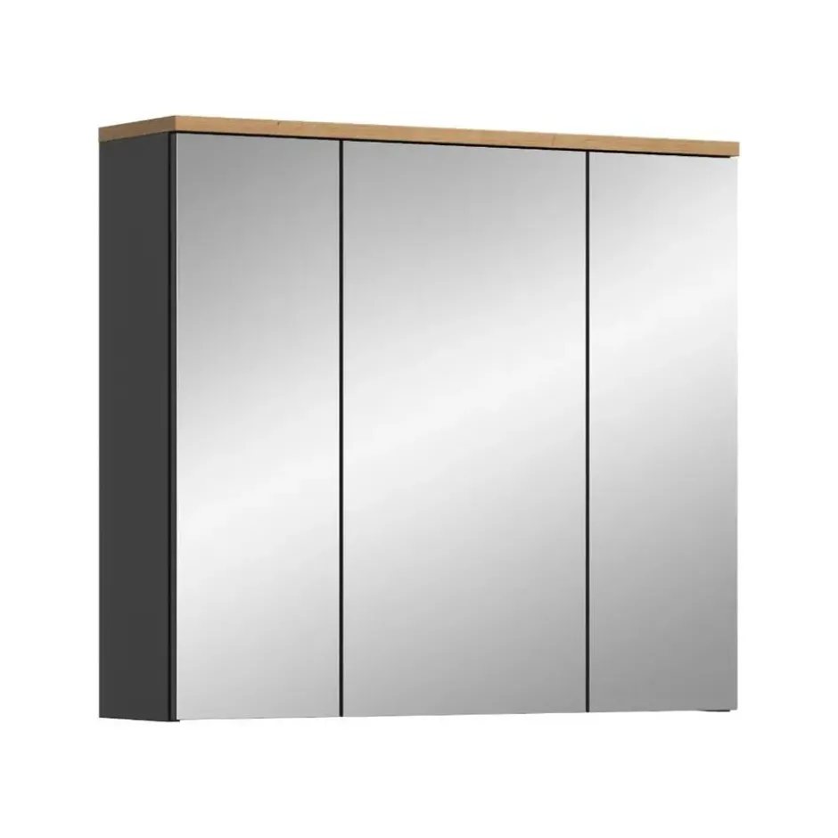 Hioshop Canu spiegelkast 3 spiegeldeuren eiken decor- grijs