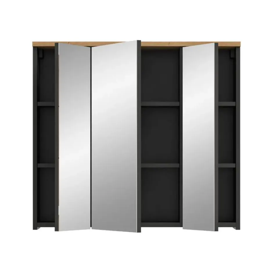 Hioshop Canu spiegelkast 3 spiegeldeuren eiken decor- grijs