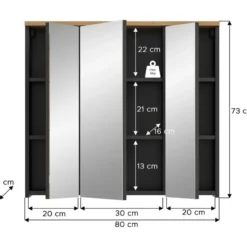 Hioshop Canu spiegelkast 3 spiegeldeuren eiken decor- grijs