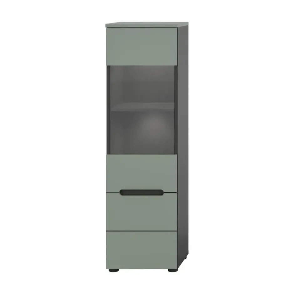 Hioshop Canu vitrinekast 1 glasdeur stofgroen- donkergrijs