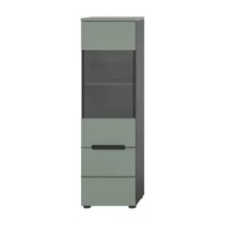 Hioshop Canu vitrinekast 1 glasdeur stofgroen- donkergrijs