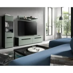 Hioshop Canu vitrinekast 1 glasdeur stofgroen- donkergrijs