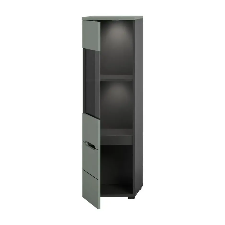 Hioshop Canu vitrinekast 1 glasdeur stofgroen- donkergrijs