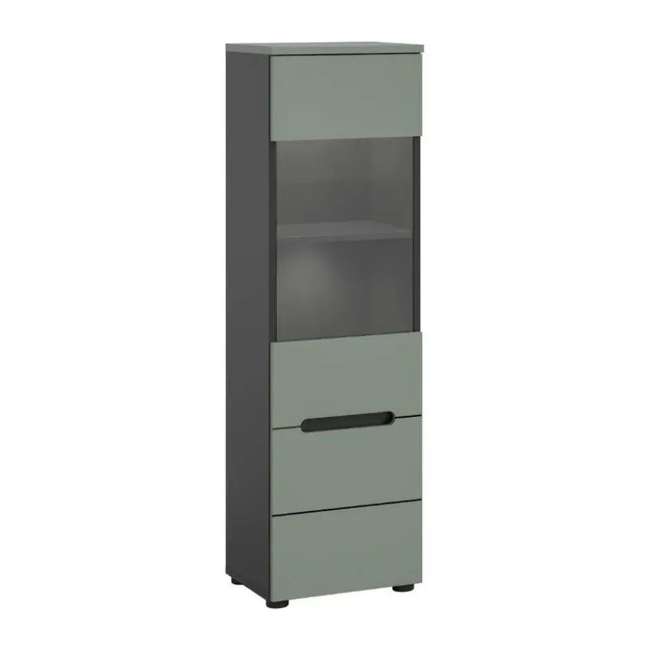 Hioshop Canu vitrinekast 1 glasdeur stofgroen- donkergrijs