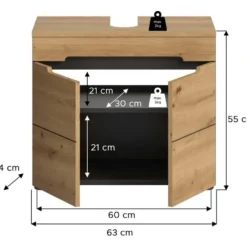 Hioshop Canu wastafel 2 deuren eiken decor- grijs