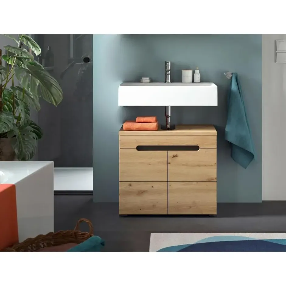 Hioshop Canu wastafel 2 deuren eiken decor- grijs