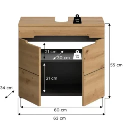 Hioshop Canu wastafel 2 deuren eiken decor- grijs