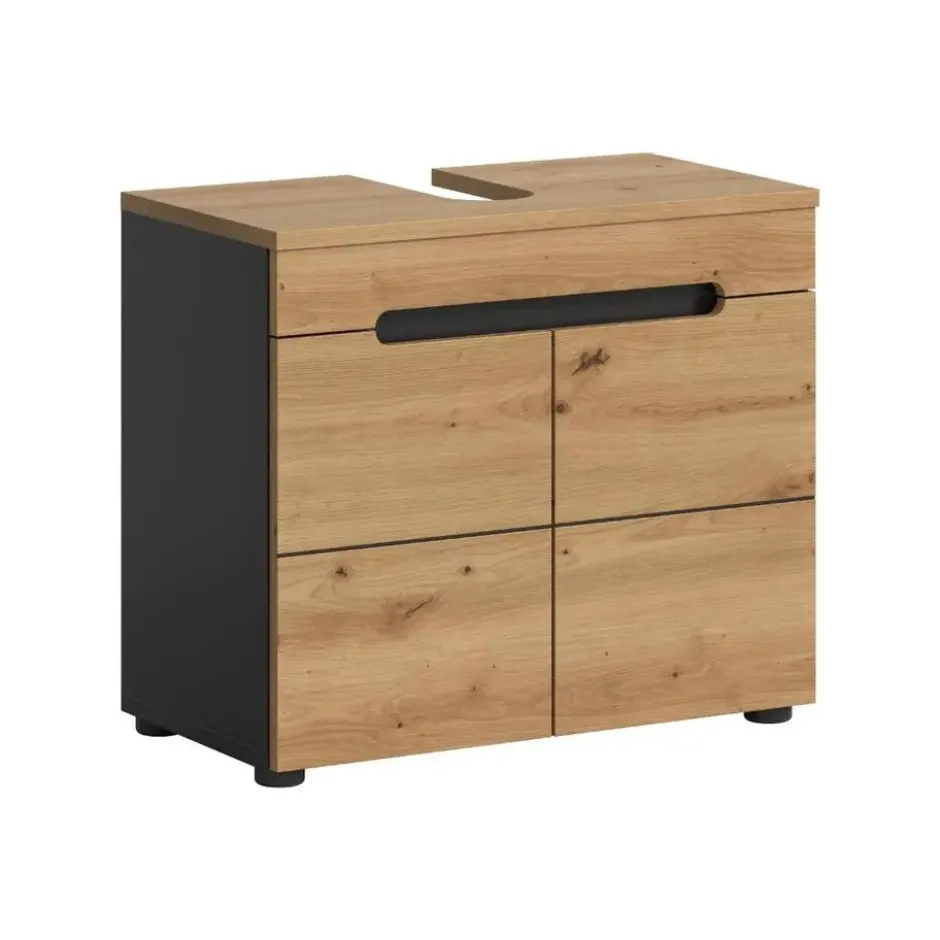 Hioshop Canu wastafel 2 deuren eiken decor- grijs