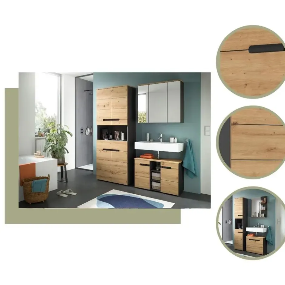 Hioshop Canu wastafel 2 deuren eiken decor- grijs