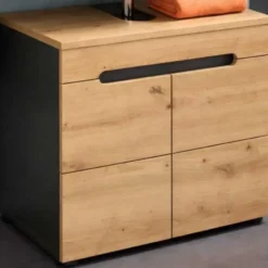 Hioshop Canu wastafel 2 deuren eiken decor- grijs