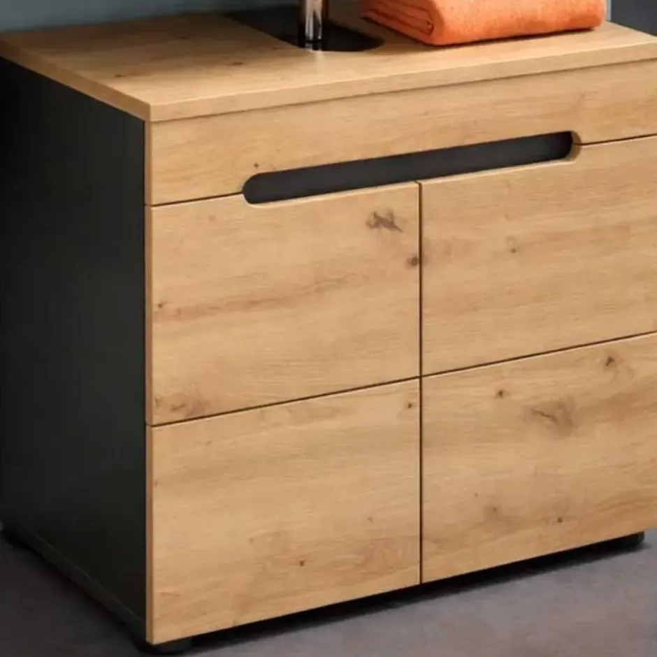 Hioshop Canu wastafel 2 deuren eiken decor- grijs