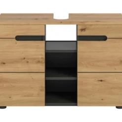 Hioshop Canu wastafel 2 deuren- 3 planken eiken decor- grijs