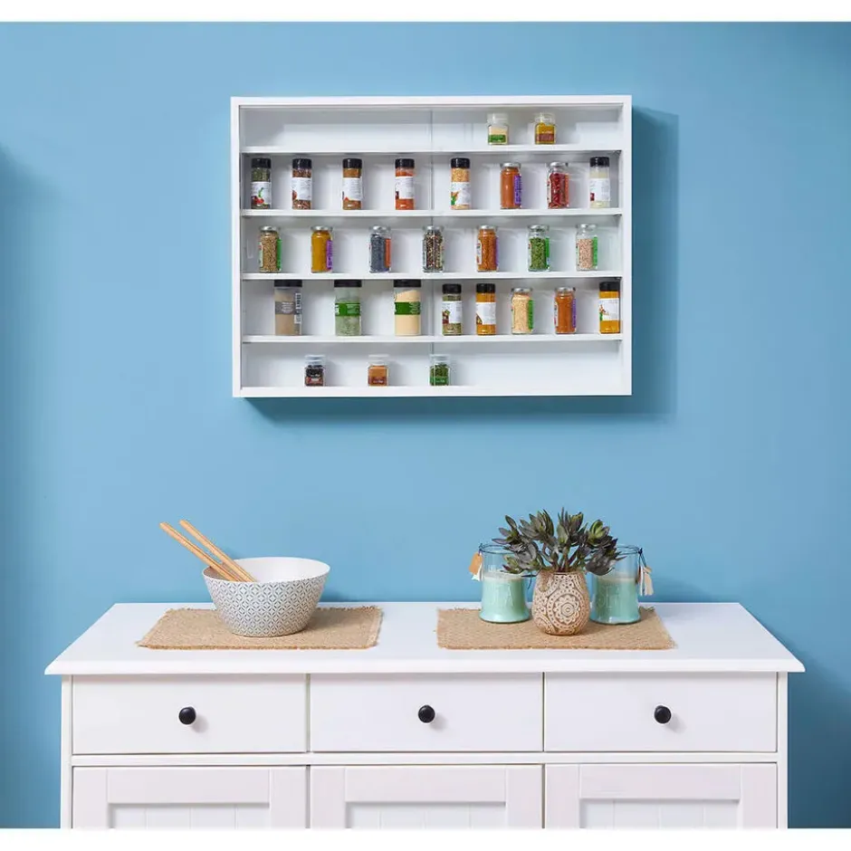 Hioshop Comit vitrinekast voor wandmontage- 2 glazen deuren wit