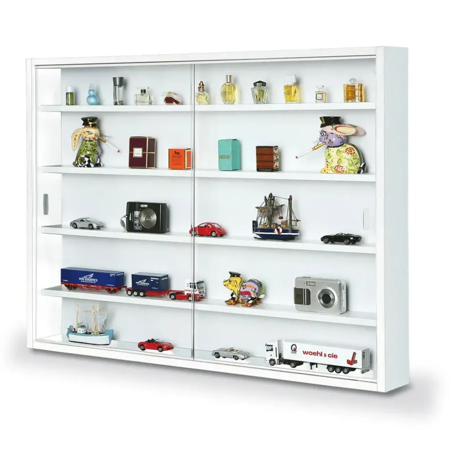 Hioshop Comit vitrinekast voor wandmontage- 2 glazen deuren wit