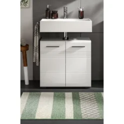 Hioshop Copa wastafel 2 deuren wit hoogglans- lichtgrijs