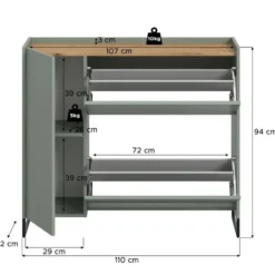 Hioshop Drive schoenenkast 1 deur- 2 vouwdeuren salvie decor