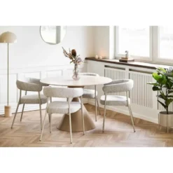 Hioshop Elin eetkamertafel Ø120cm keramische tafelblad sandkleurig