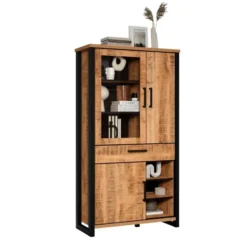 Hioshop Enna vitrinekast 3 deuren- 1 lade- 3 planken mango decor