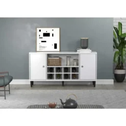 Hioshop Evolution dressoir 2 deuren- 1 plank- 8 flessen wijn wit- zwart
