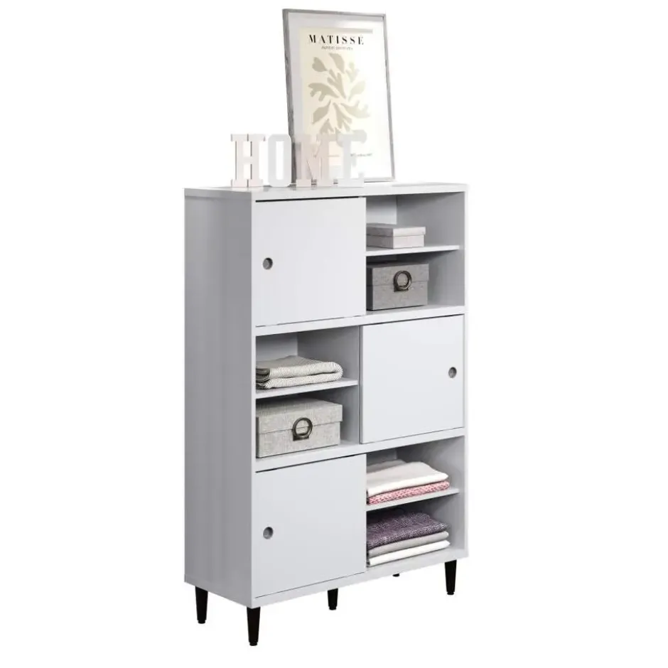 Hioshop Evolution wandkast 3 deuren- 6 planken wit- zwart