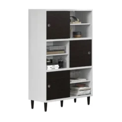 Hioshop Evolution wandkast 3 deuren- 6 planken wit- zwart