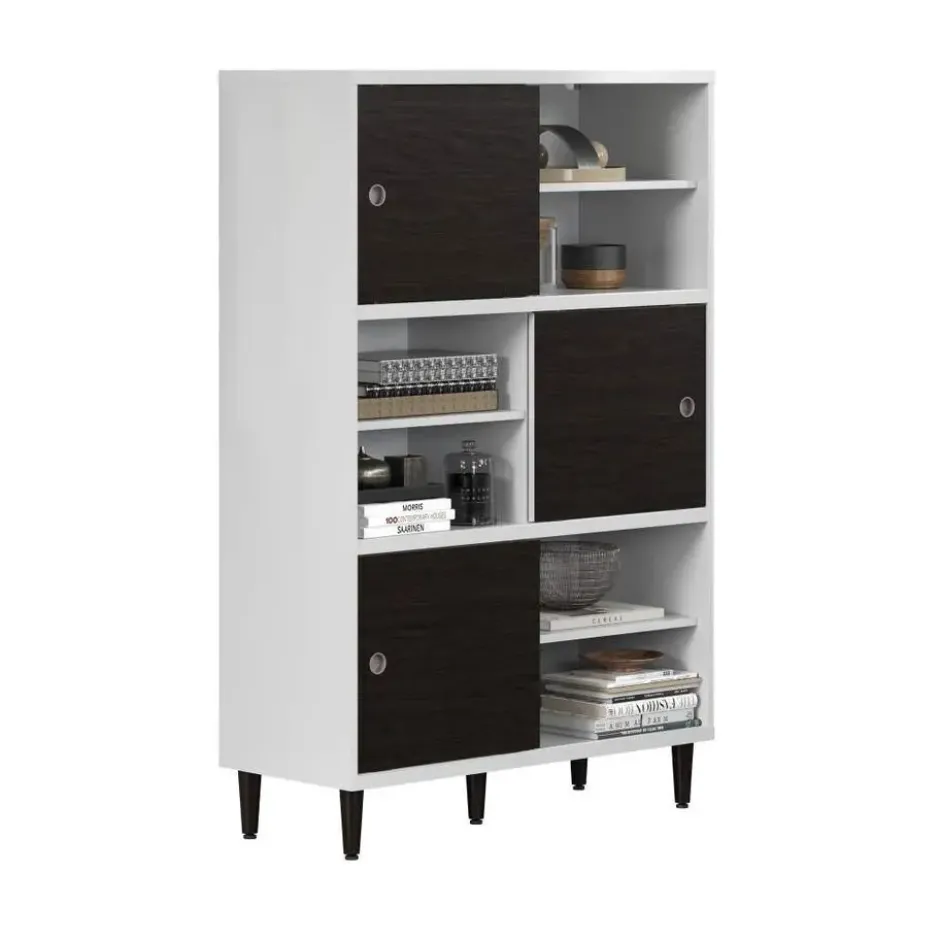 Hioshop Evolution wandkast 3 deuren- 6 planken wit- zwart