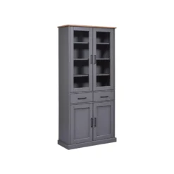Hioshop Forenzo vitrinekast 4 deuren- 2 lades grijs- natuur