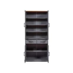 Hioshop Forenzo vitrinekast 4 deuren- 2 lades grijs- natuur