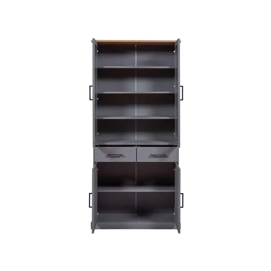 Hioshop Forenzo vitrinekast 4 deuren- 2 lades grijs- natuur