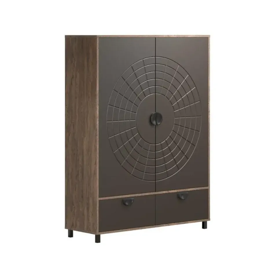 Hioshop Fusion vitrinekast 2 deuren- 2 lades brons decor