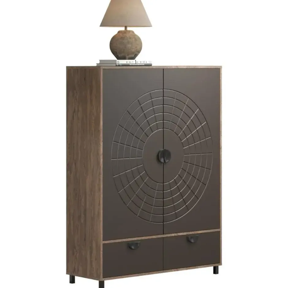 Hioshop Fusion vitrinekast 2 deuren- 2 lades brons decor