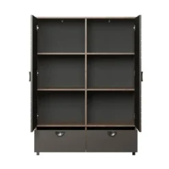 Hioshop Fusion vitrinekast 2 deuren- 2 lades brons decor