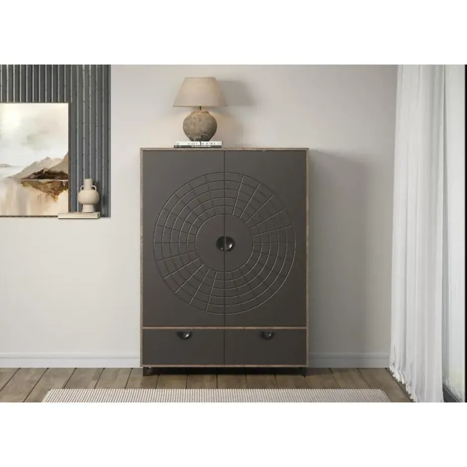 Hioshop Fusion vitrinekast 2 deuren- 2 lades brons decor