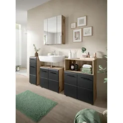 Hioshop Ice badkamer I28 zwart mat- eiken decor