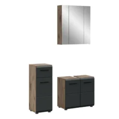 Hioshop Ice badkamer I28 zwart mat- eiken decor