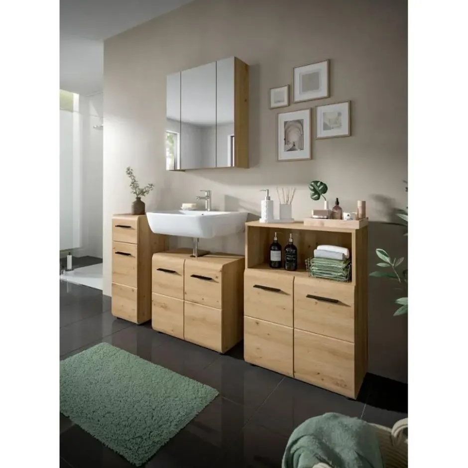 Hioshop Ice badkamerkast 2 deuren- 1 plank eiken decor