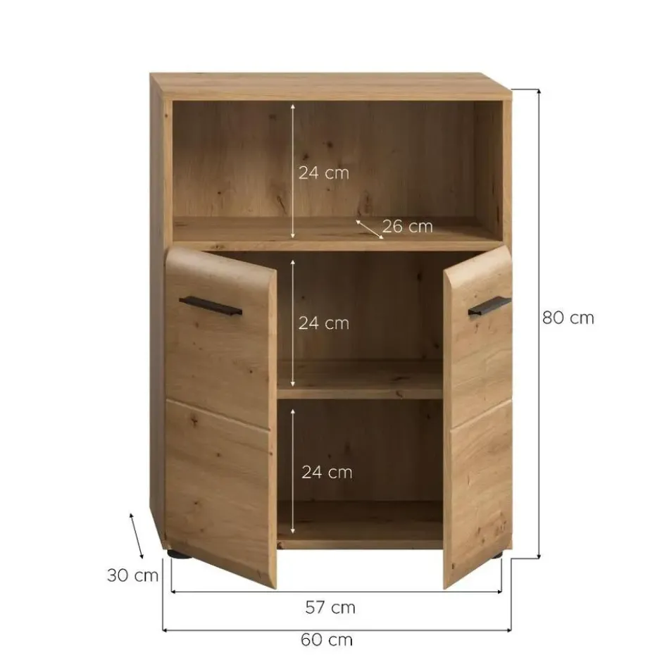 Hioshop Ice badkamerkast 2 deuren- 1 plank eiken decor
