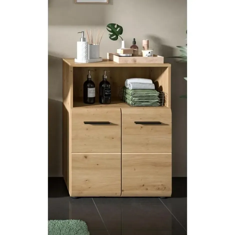 Hioshop Ice badkamerkast 2 deuren- 1 plank eiken decor