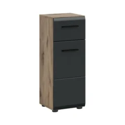 Hioshop Ice badkamerkast 1 deur- 1 lade zwart mat- eiken decor