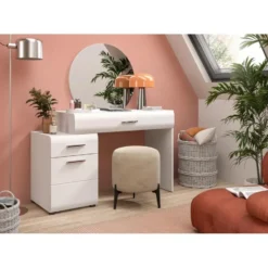 Hioshop Ice kaptafel inclusief spiegel 1 deur- 2 lades wit hoogglans- wit