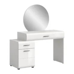 Hioshop Ice kaptafel inclusief spiegel 1 deur- 2 lades wit hoogglans- wit