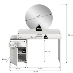 Hioshop Ice kaptafel inclusief spiegel 1 deur- 2 lades wit hoogglans- wit