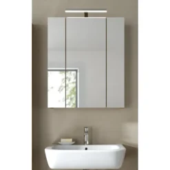Hioshop Ice spiegelkast inclusief verlichting 3 spiegeldeuren eiken decor