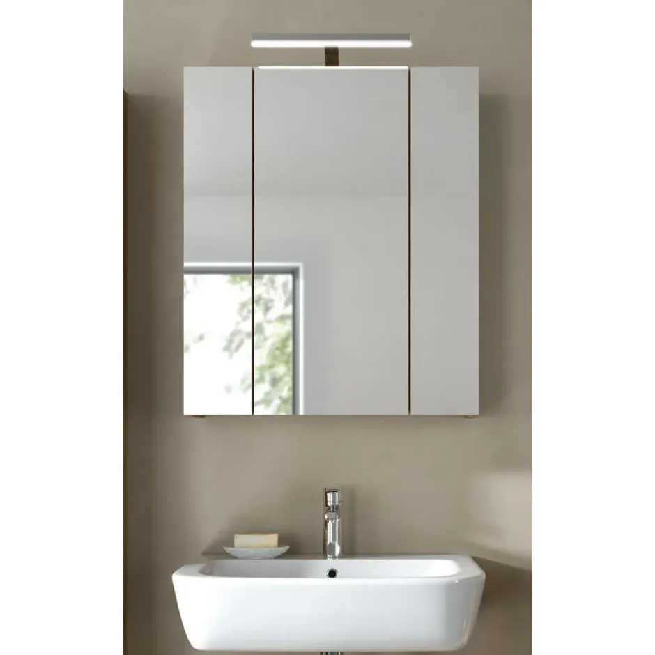 Hioshop Ice spiegelkast inclusief verlichting 3 spiegeldeuren eiken decor