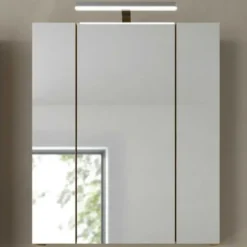 Hioshop Ice spiegelkast inclusief verlichting 3 spiegeldeuren eiken decor