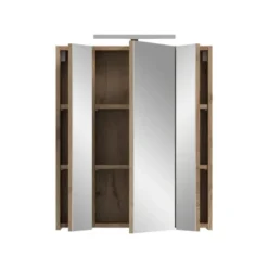 Hioshop Ice spiegelkast inclusief verlichting 3 spiegeldeuren zwart mat- eiken