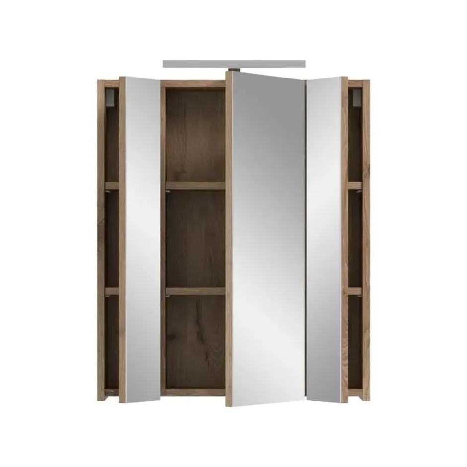 Hioshop Ice spiegelkast inclusief verlichting 3 spiegeldeuren zwart mat- eiken