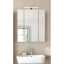 Hioshop Ice spiegelkast inclusief verlichting 3 spiegeldeuren zwart mat- eiken